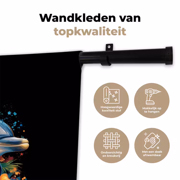 Wandkleed - Dolfijn te midden van graffiti bloemen — 3