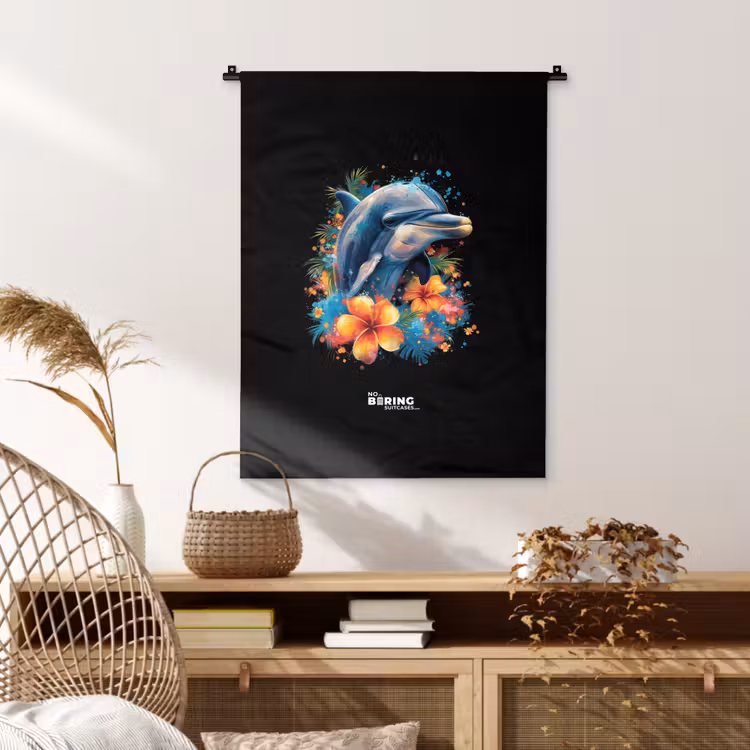 Wandkleed - Dolfijn te midden van graffiti bloemen — 4