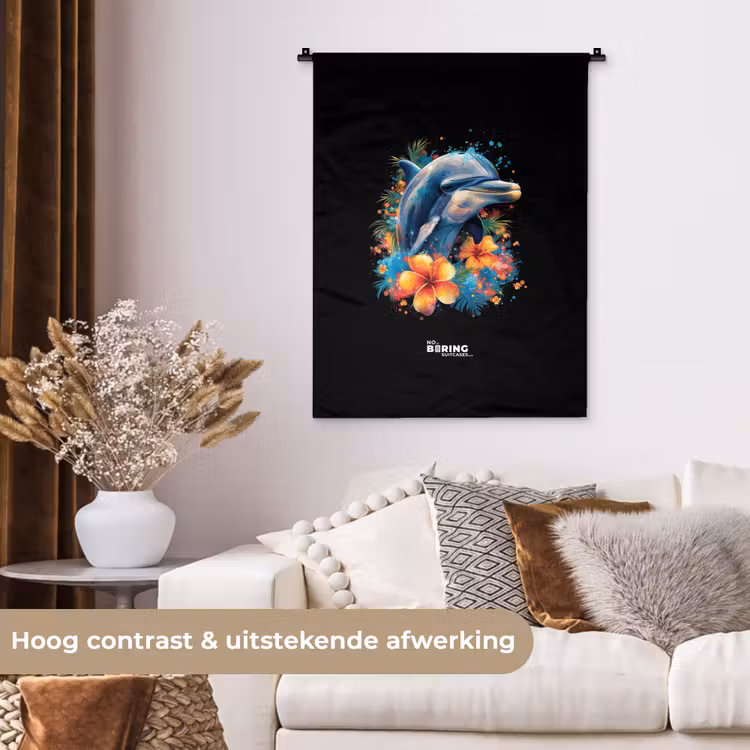 Wandkleed - Dolfijn te midden van graffiti bloemen — 5