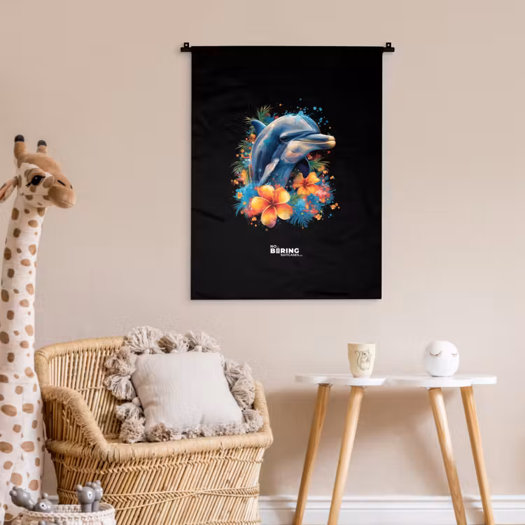 Wandkleed - Dolfijn te midden van graffiti bloemen — 6