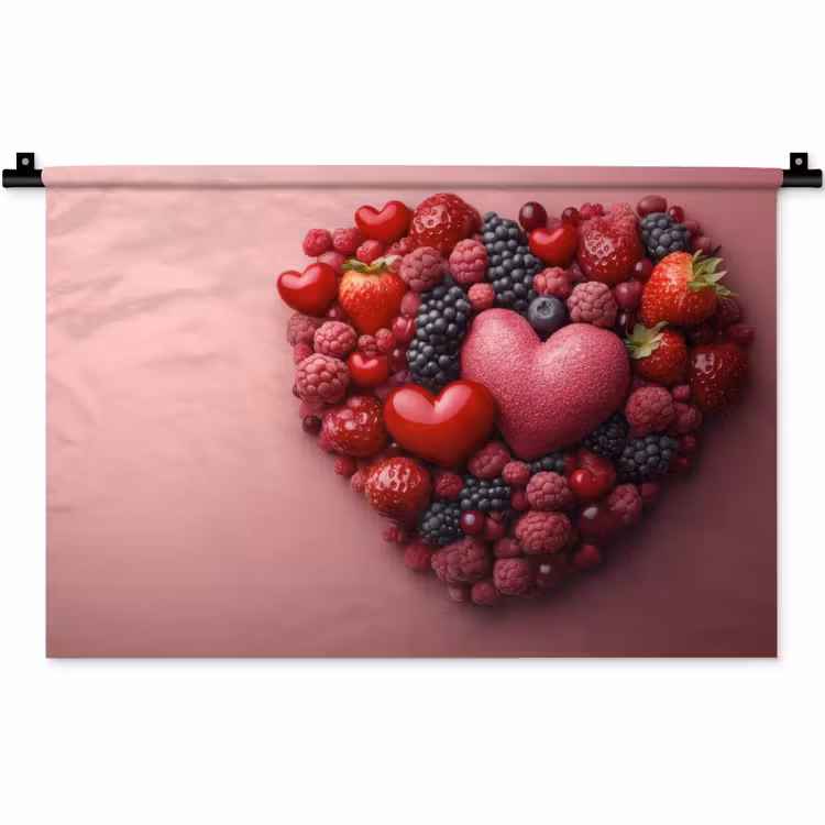 Wandkleed - Fruit - Hartjes - Aardbeien - Frambozen - Bosbessen — 1