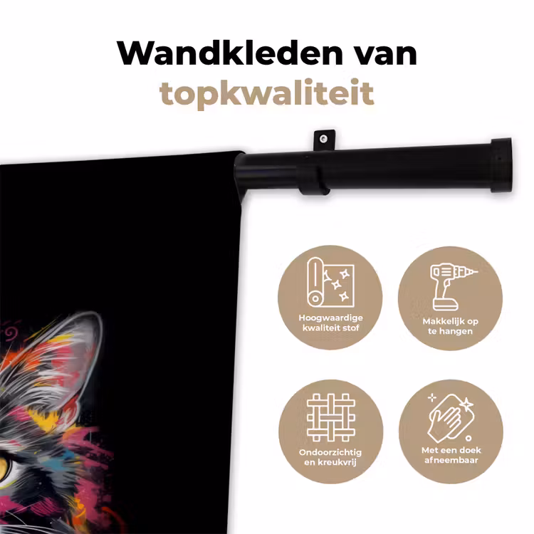 Wandkleed - Kat met kleurrijke penseelstreken — 3
