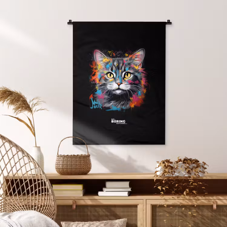 Wandkleed - Kat met kleurrijke penseelstreken — 4