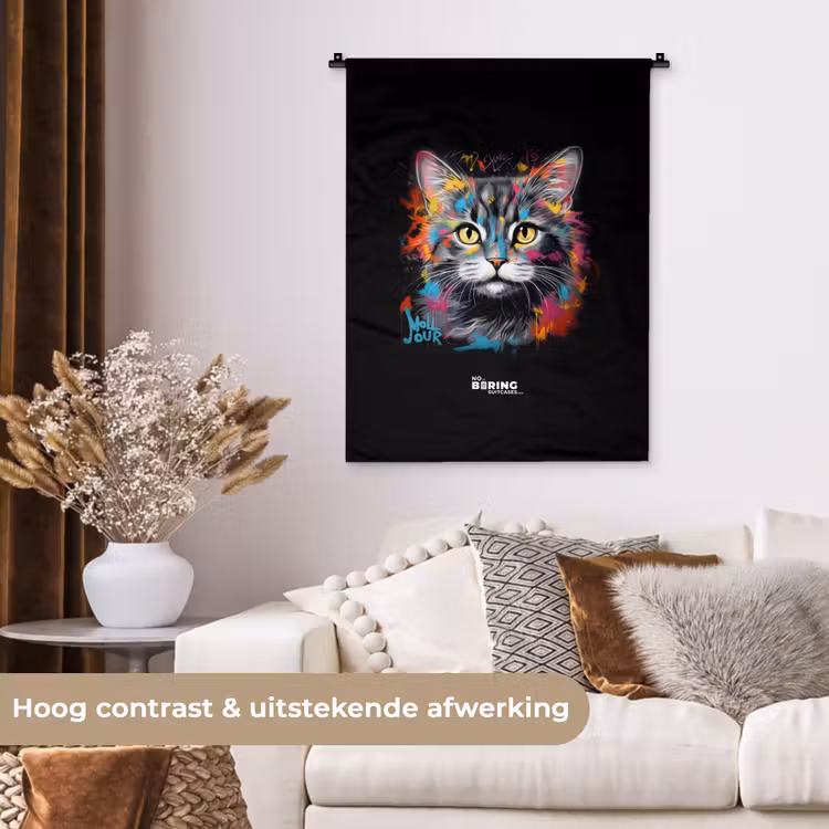 Wandkleed - Kat met kleurrijke penseelstreken — 5