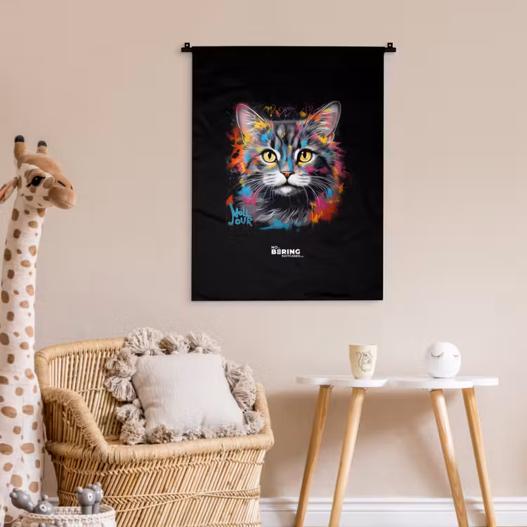 Wandkleed - Kat met kleurrijke penseelstreken — 6