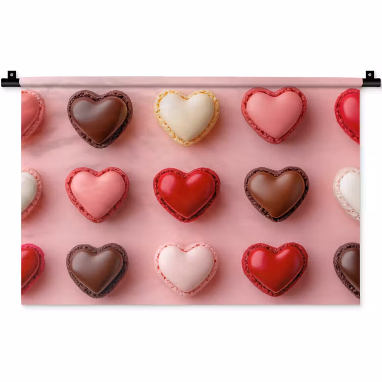 Wandkleed - Macarons - Hartjes - Kleurrijk - Roze — 1
