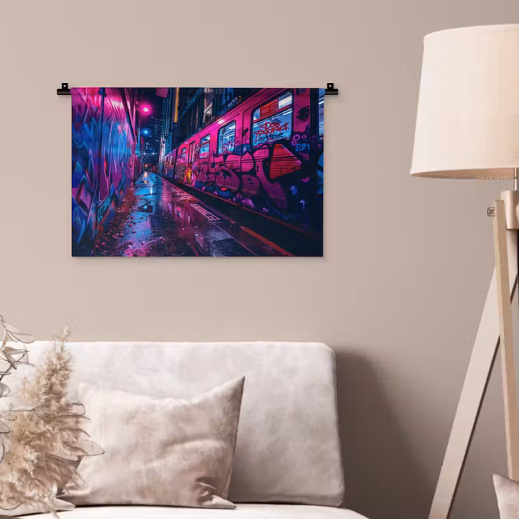 Wandkleed - Stad - Neon - Nacht - Roze - Graffiti — 2
