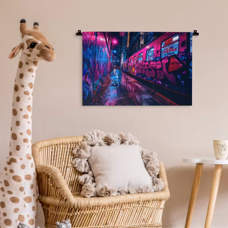 Wandkleed - Stad - Neon - Nacht - Roze - Graffiti — 5