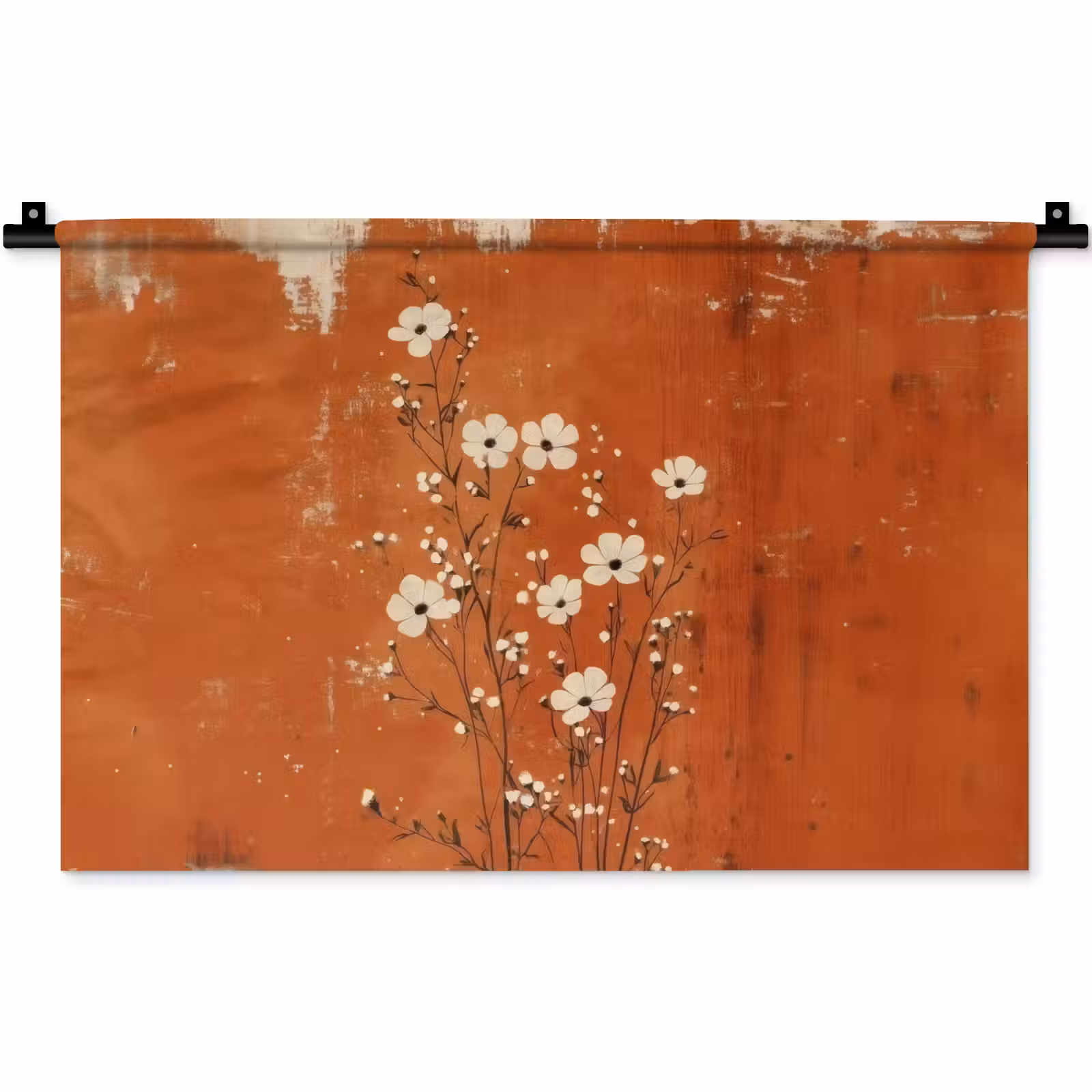 Wandkleed - Bloemen - Wit - Subtiel - Roestkleur — 1