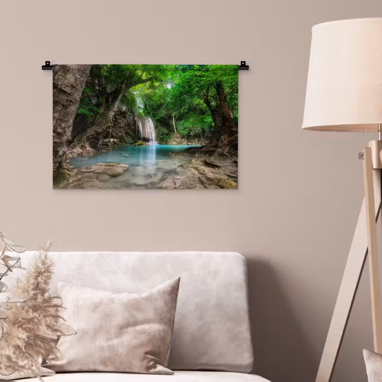 Wandkleed - Jungle - Waterval - Planten - Water - Natuur — 2