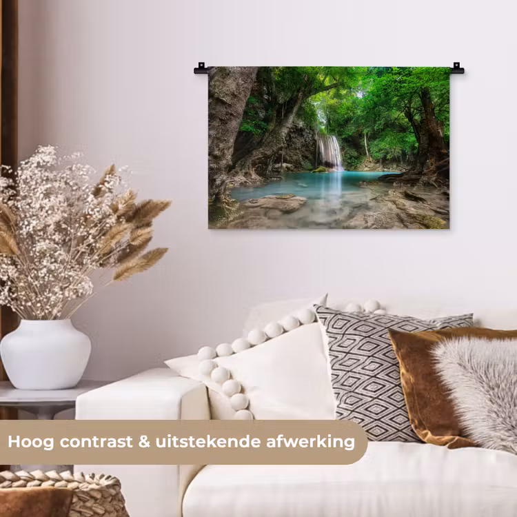 Wandkleed - Jungle - Waterval - Planten - Water - Natuur — 4