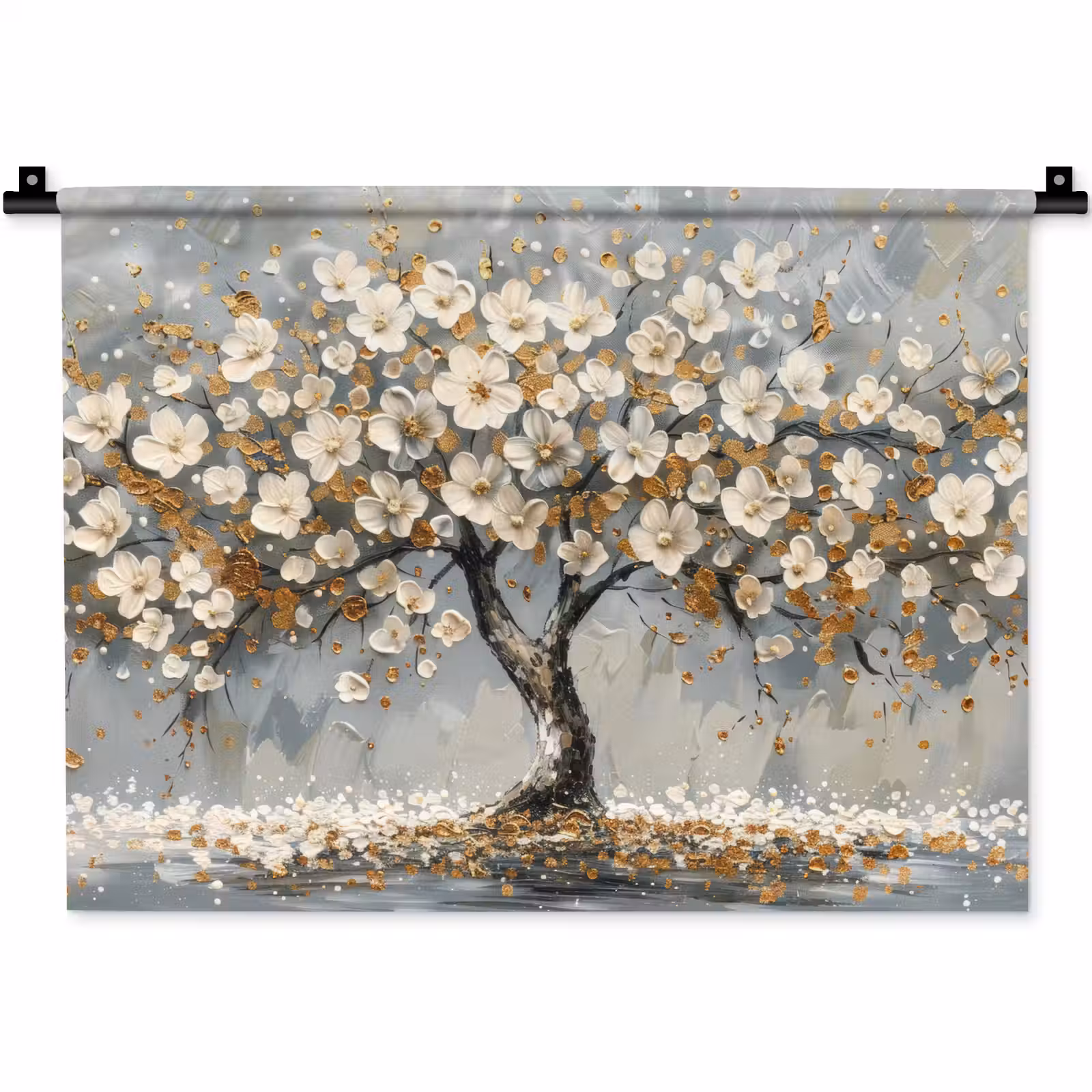 Wandkleed - Boom - Bloemen - Wit - Natuur - Kunst — 1