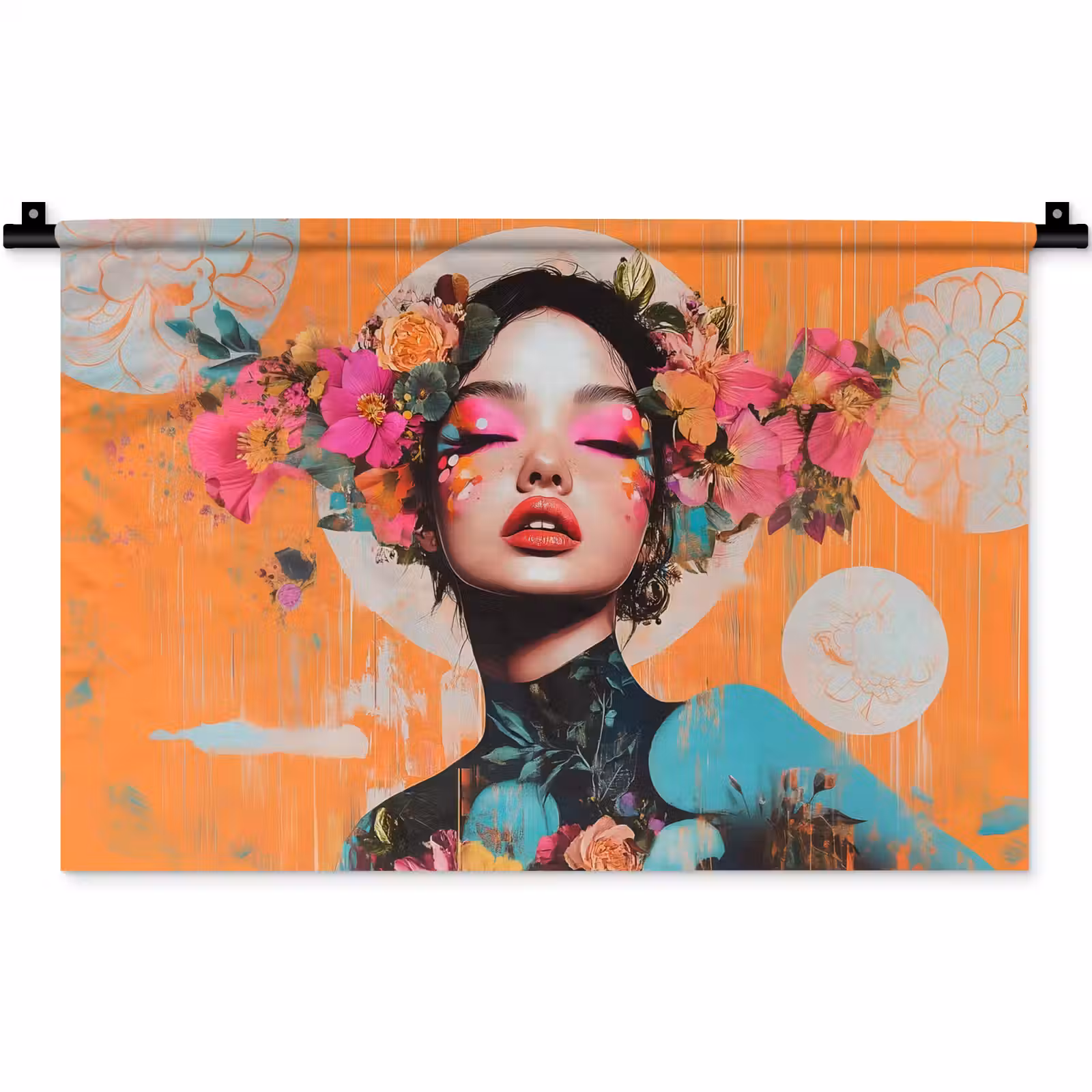 Wandkleed - Portret - Vrouw - Abstract - Bloemen — 1