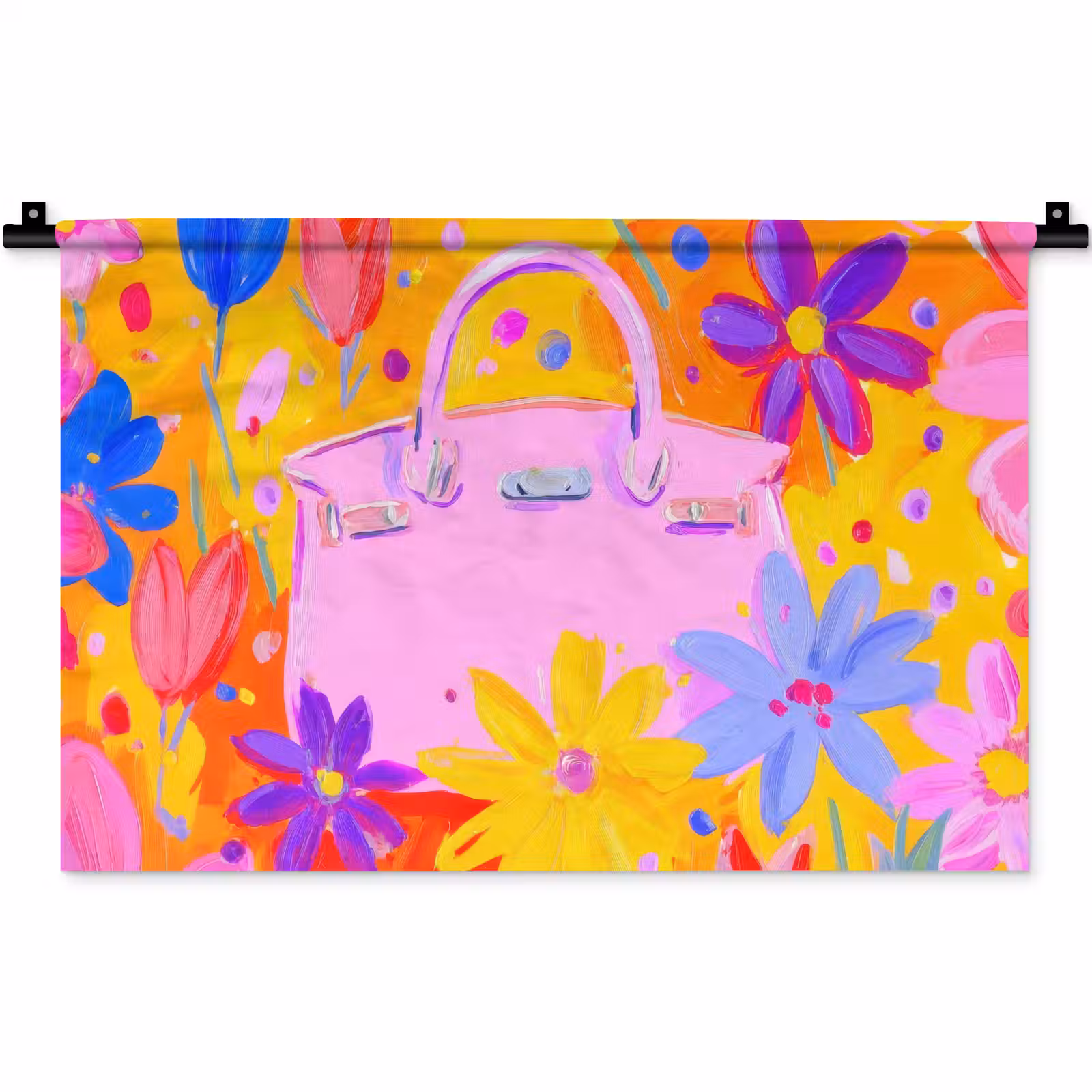 Wandkleed - Tas - Roze - Bloemen — 1