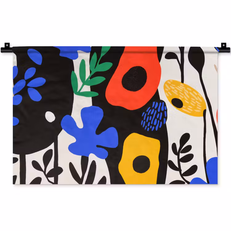 Wandkleed - Bloemen - Bladeren - Abstract - Zwart — 1