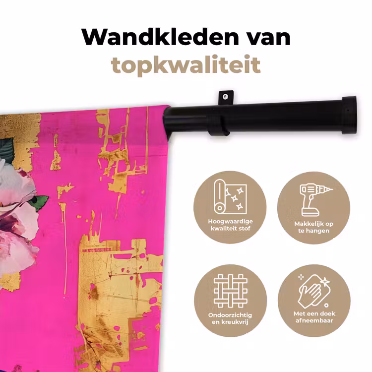 Wandkleed - Bloemenkroon - Goud - Vrouw - Portret — 3