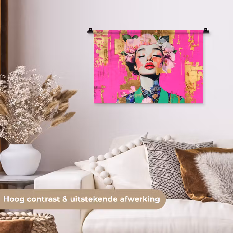 Wandkleed - Bloemenkroon - Goud - Vrouw - Portret — 4