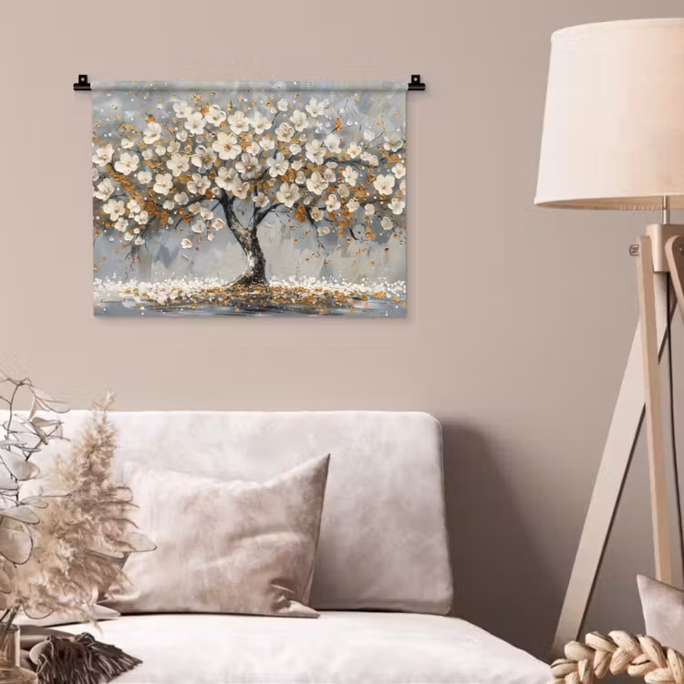 Wandkleed - Boom - Bloemen - Wit - Natuur - Kunst — 2