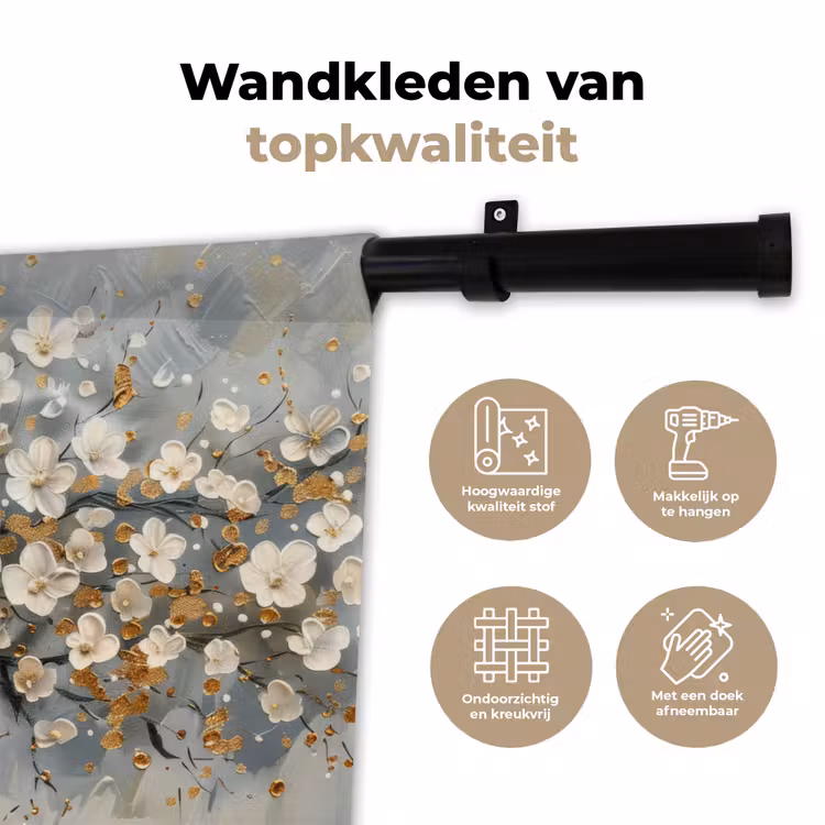 Wandkleed - Boom - Bloemen - Wit - Natuur - Kunst — 3