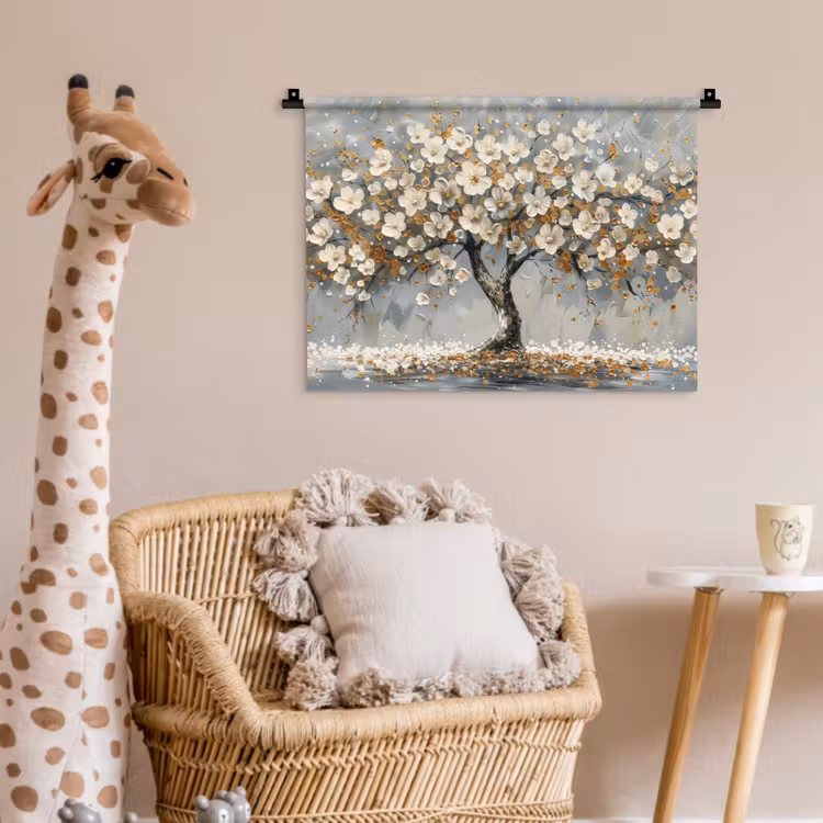 Wandkleed - Boom - Bloemen - Wit - Natuur - Kunst — 6
