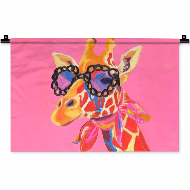 Wandkleed - Giraf - Roze - Bril - Sjaal — 1