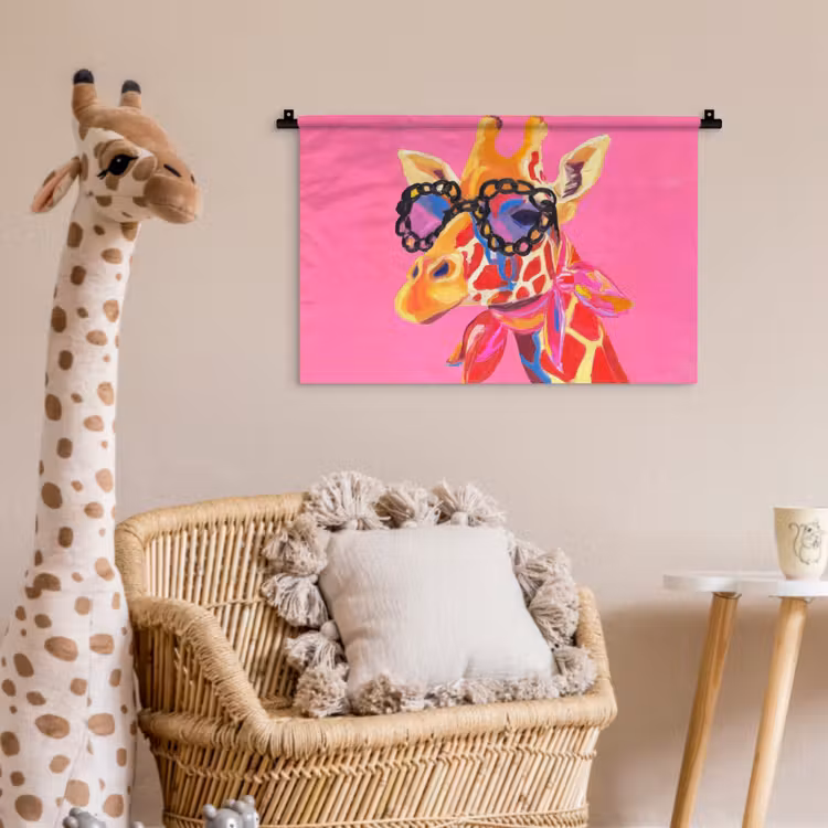 Wandkleed - Giraf - Roze - Bril - Sjaal — 5