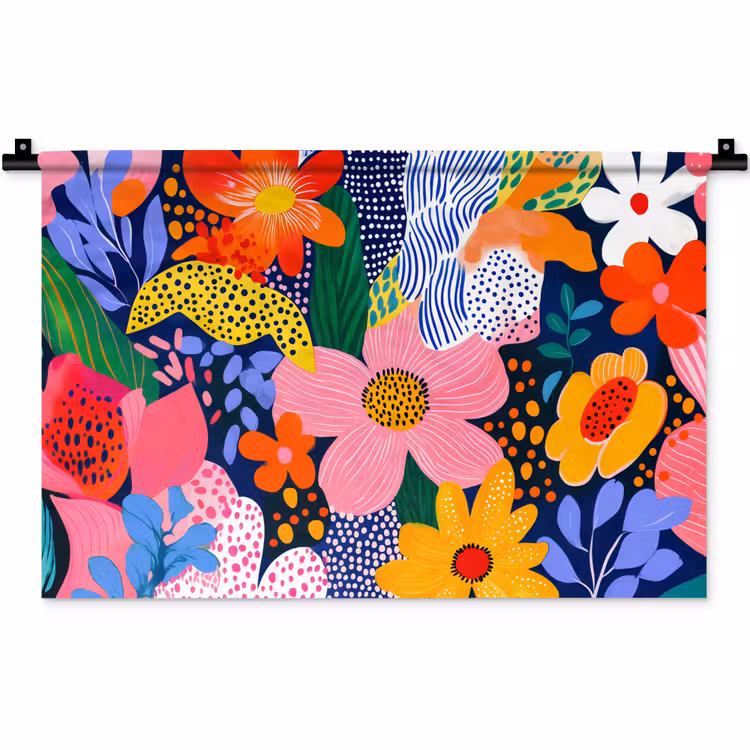 Wandkleed - Kleurrijk - Bloemen - Abstract - Stippen — 1
