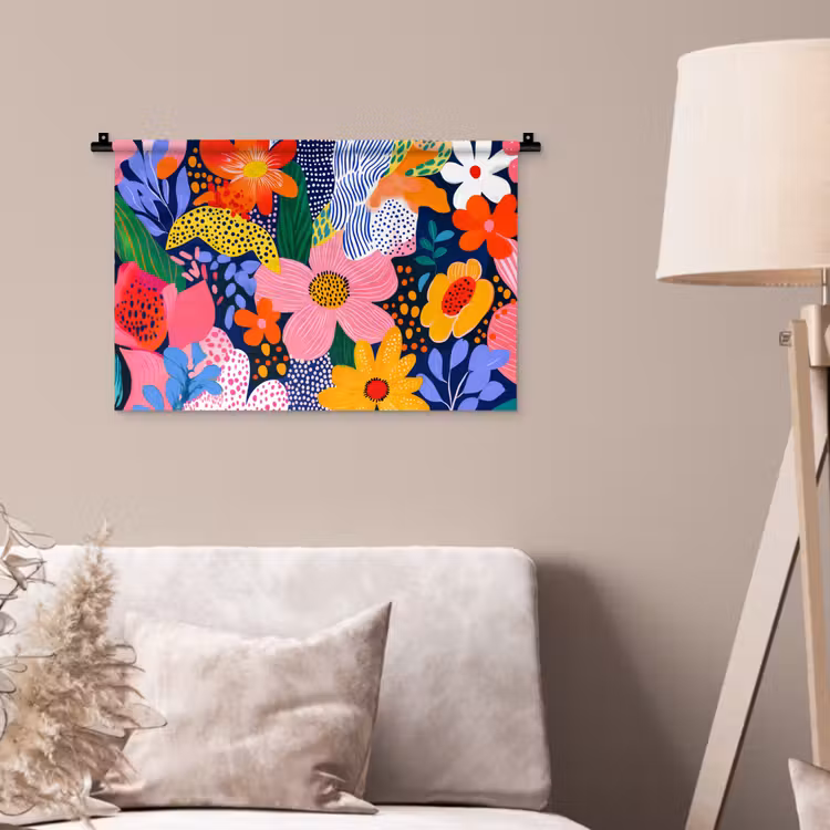 Wandkleed - Kleurrijk - Bloemen - Abstract - Stippen — 2