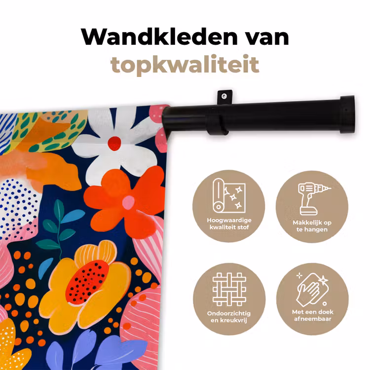 Wandkleed - Kleurrijk - Bloemen - Abstract - Stippen — 3