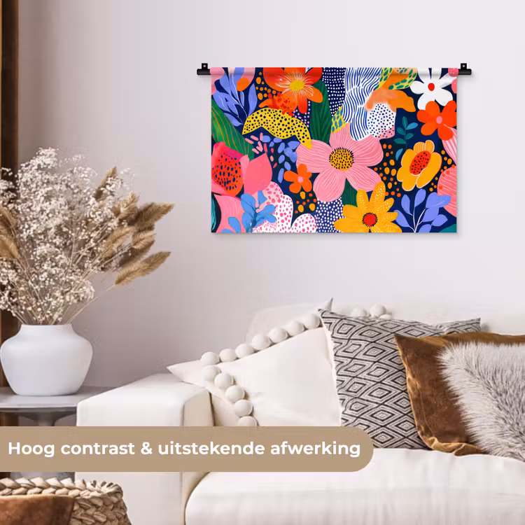 Wandkleed - Kleurrijk - Bloemen - Abstract - Stippen — 4