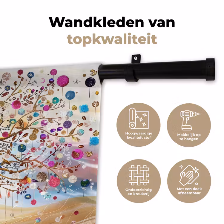Wandkleed - Levensboom - Goud - Kleurrijk - Abstract - Aesthetic — 3