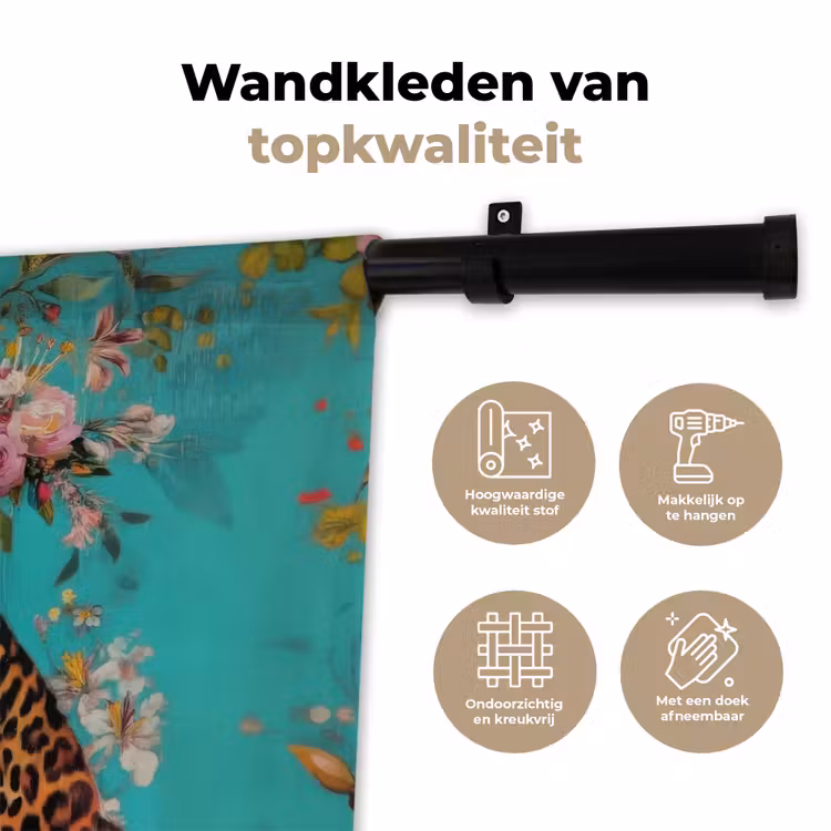 Wandkleed - Luipaard - Bloemen - Kroon — 3