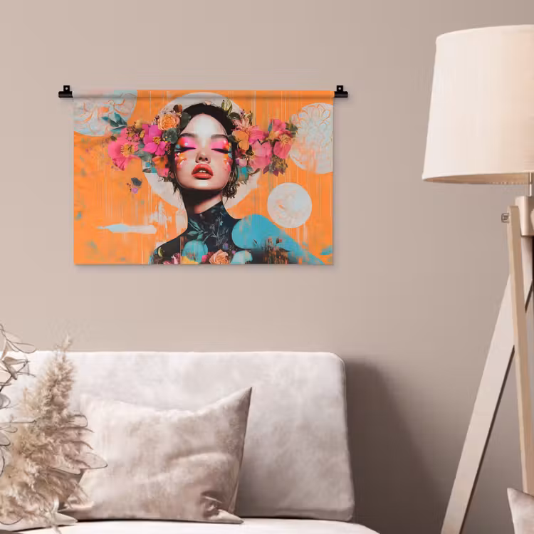 Wandkleed - Portret - Vrouw - Abstract - Bloemen — 2