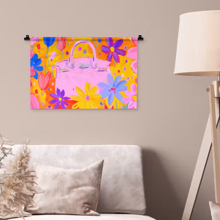 Wandkleed - Tas - Roze - Bloemen — 2