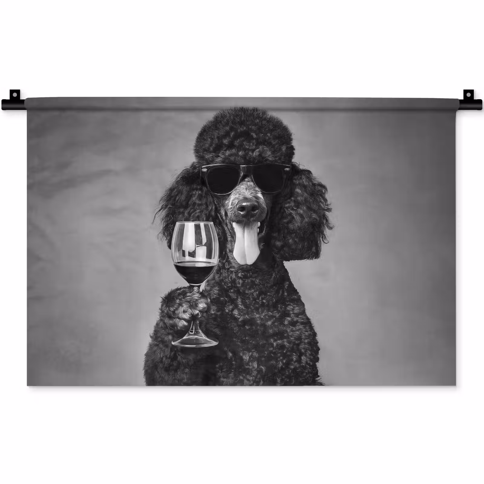 Wandkleed - Hond - Krullen - Zonnebril - Wijn — 1