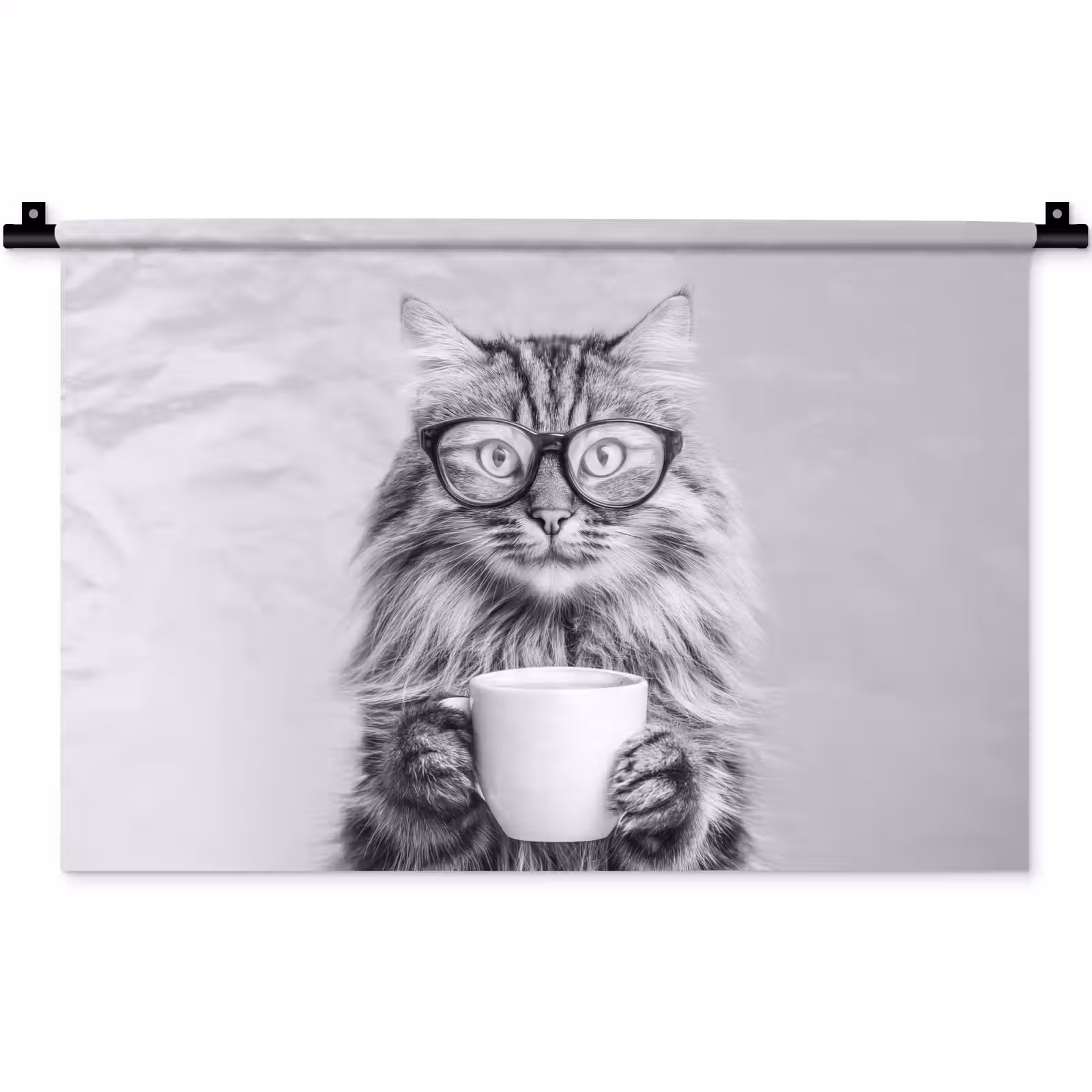 Wandkleed - Kat - Bril - Mok - Pluizig — 1