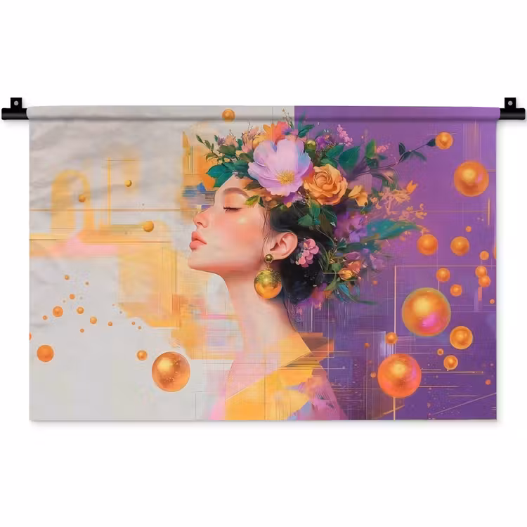 Wandkleed - Abstract - Vrouw - Bloemenkroon - Goud — 1
