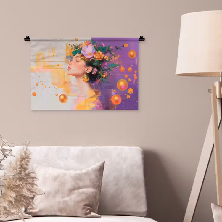 Wandkleed - Abstract - Vrouw - Bloemenkroon - Goud — 2