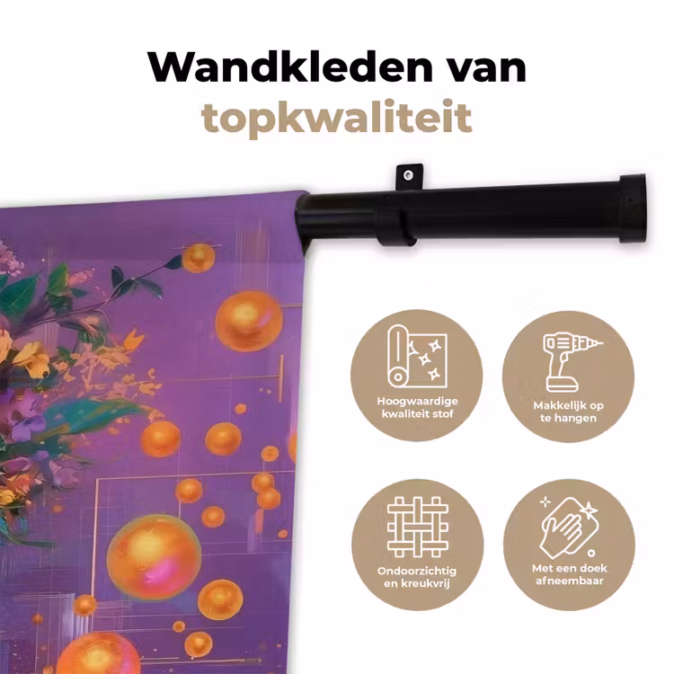 Wandkleed - Abstract - Vrouw - Bloemenkroon - Goud — 3