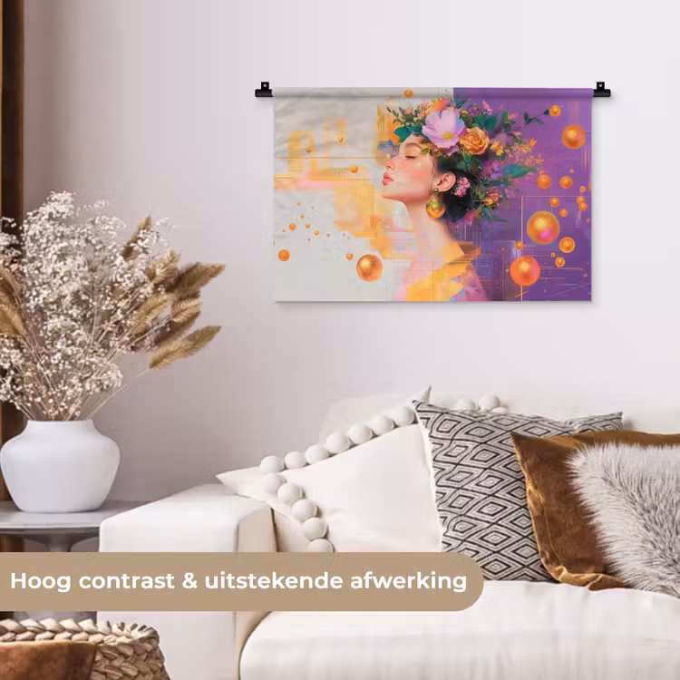 Wandkleed - Abstract - Vrouw - Bloemenkroon - Goud — 4
