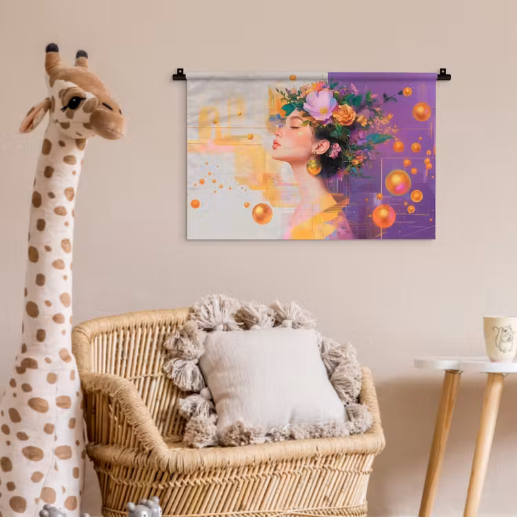 Wandkleed - Abstract - Vrouw - Bloemenkroon - Goud — 5