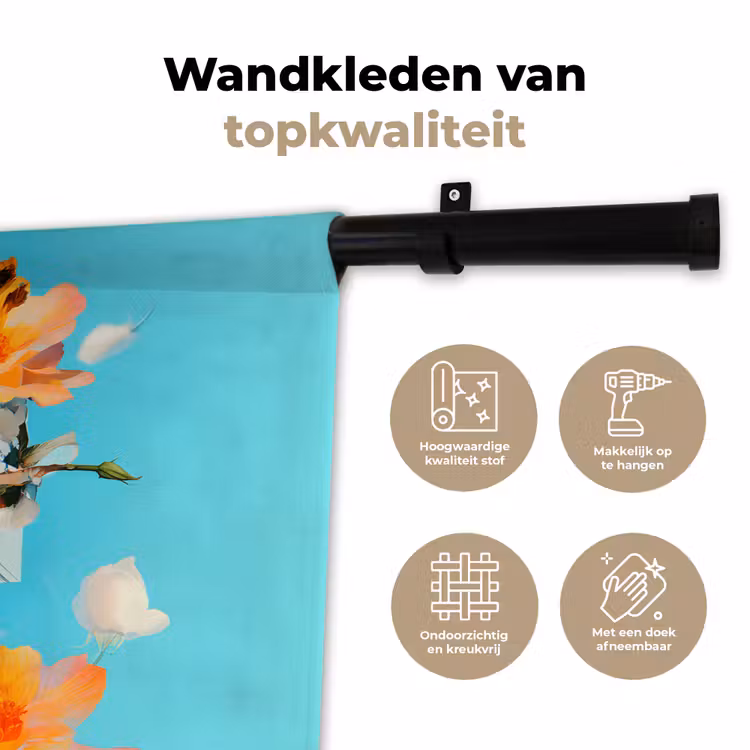 Wandkleed - Bloemen - Vrouw - Zonnebril - Blauw — 3