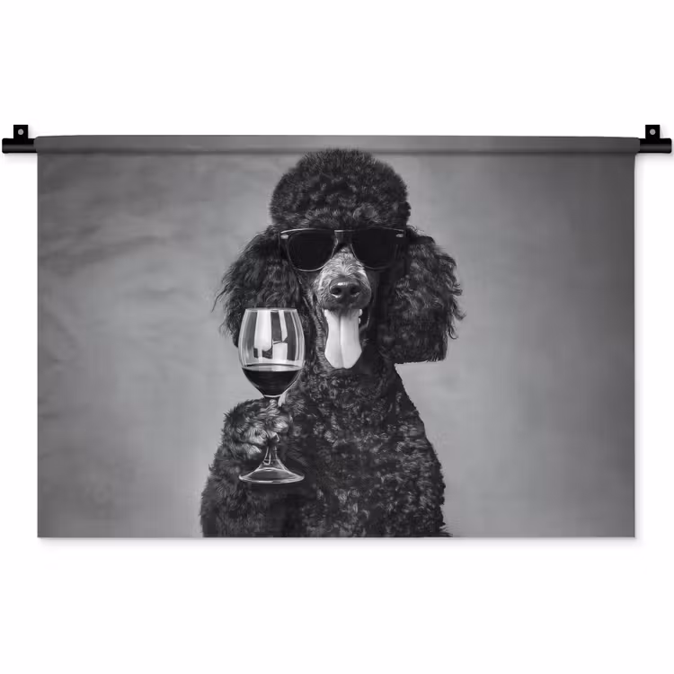 Wandkleed - Hond - Krullen - Zonnebril - Wijn — 1