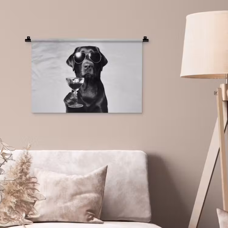 Wandkleed - Hond - Zwart - Wijnglas - Zonnebril — 2