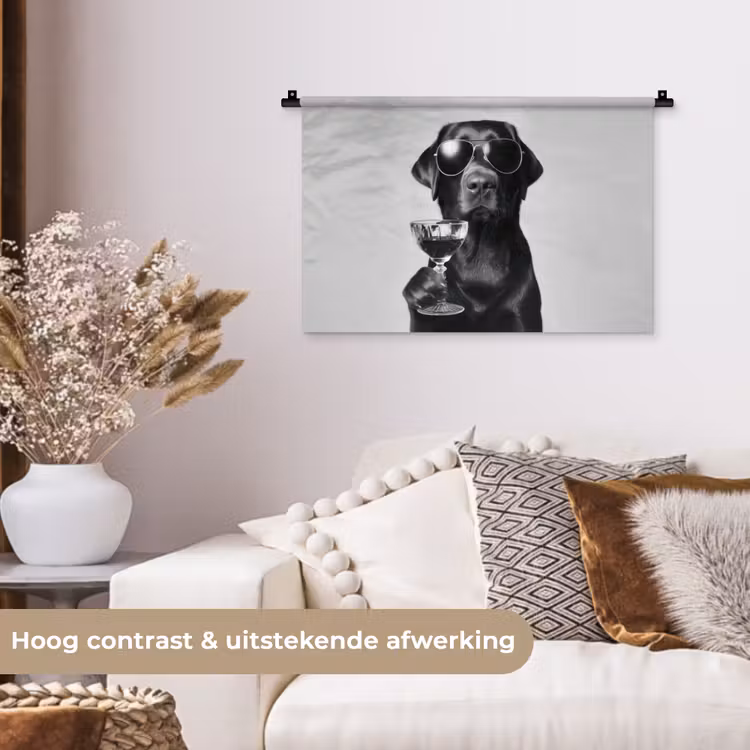 Wandkleed - Hond - Zwart - Wijnglas - Zonnebril — 4