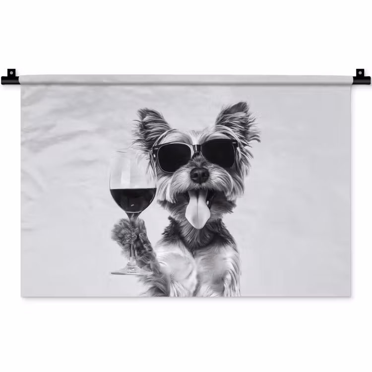 Wandkleed - Hondje - Wijnglas - Zonnebril - Enthousiast — 1