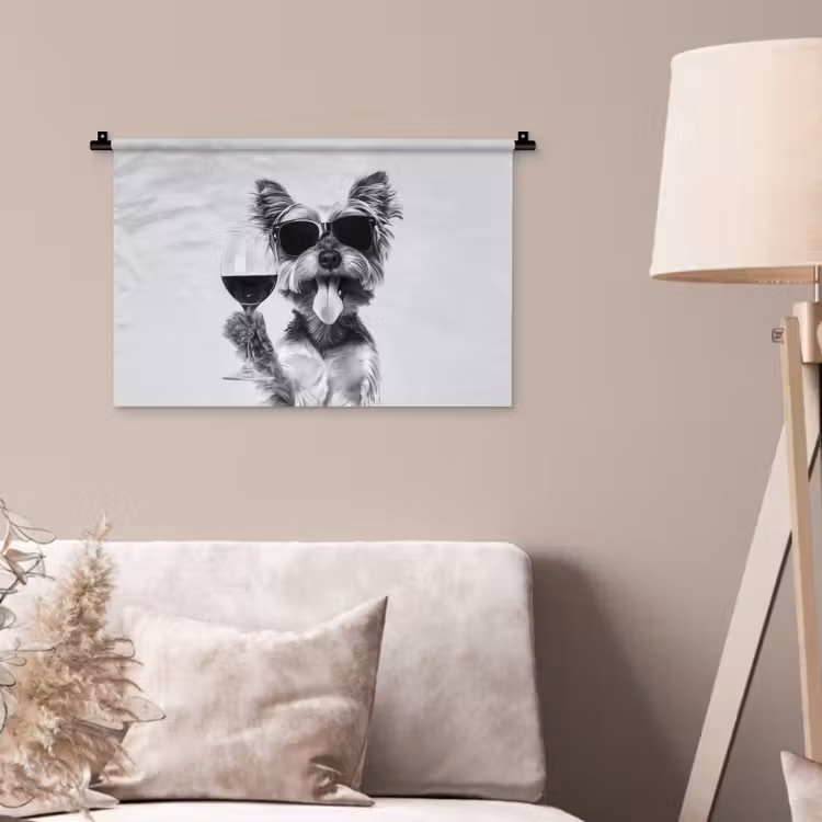 Wandkleed - Hondje - Wijnglas - Zonnebril - Enthousiast — 2