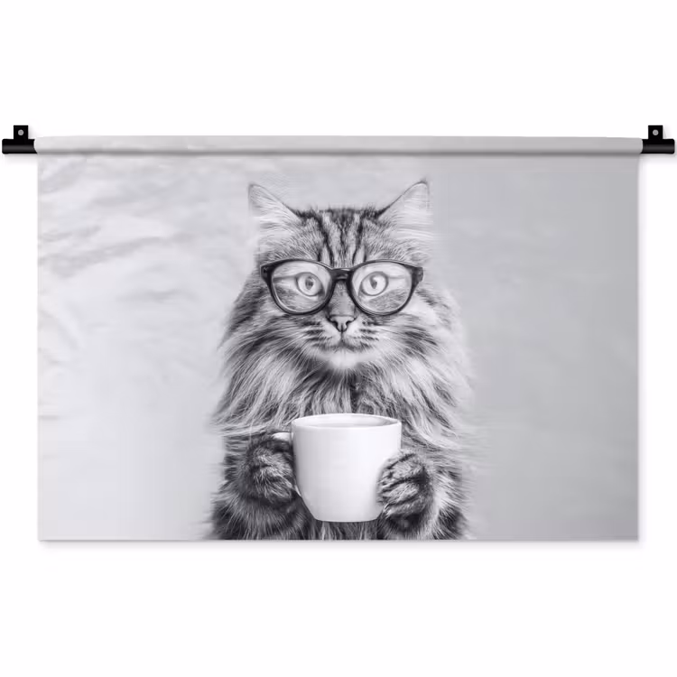 Wandkleed - Kat - Bril - Mok - Pluizig — 1