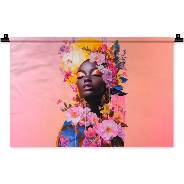 Wandkleed - Kleurrijk - Bloemen - Vrouw - Zon — 1