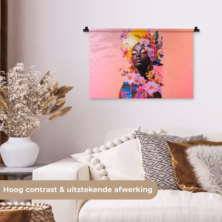 Wandkleed - Kleurrijk - Bloemen - Vrouw - Zon — 4